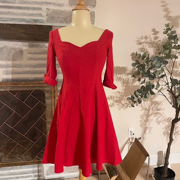 Unique Vintage red stretch mini dress fit and flare size XS. Cotton and spandex - Picture 1 of 6